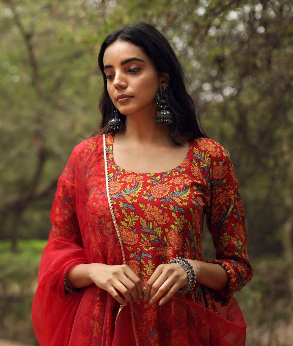 Sufi Red Anarkali Set