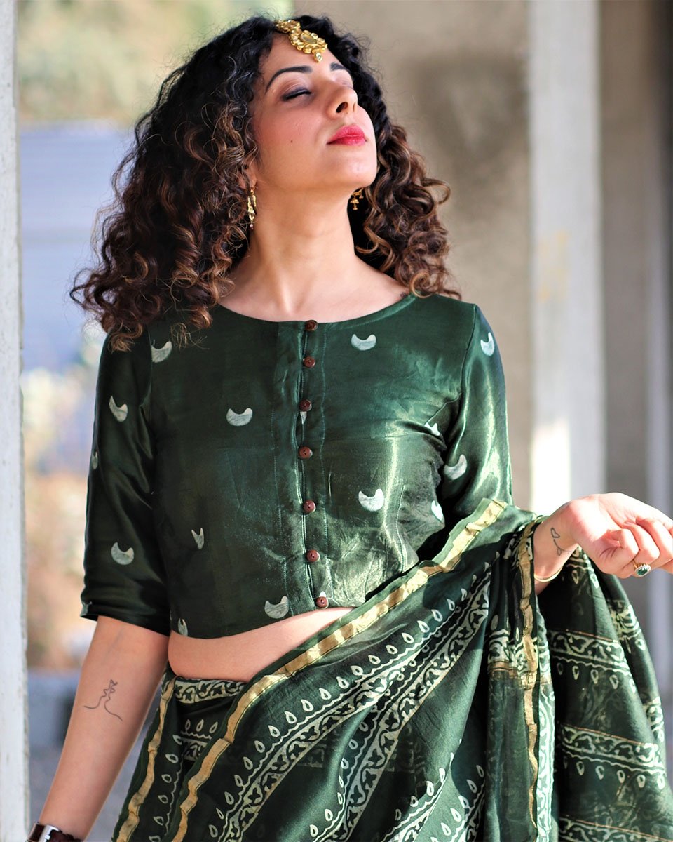 Chidiyaa Green Mashru Silk Blouse